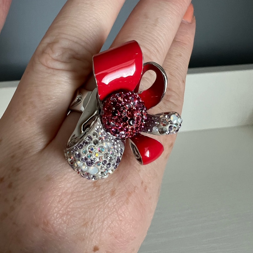 Swarovski Red And Silver Bow Statement Ring - image 1